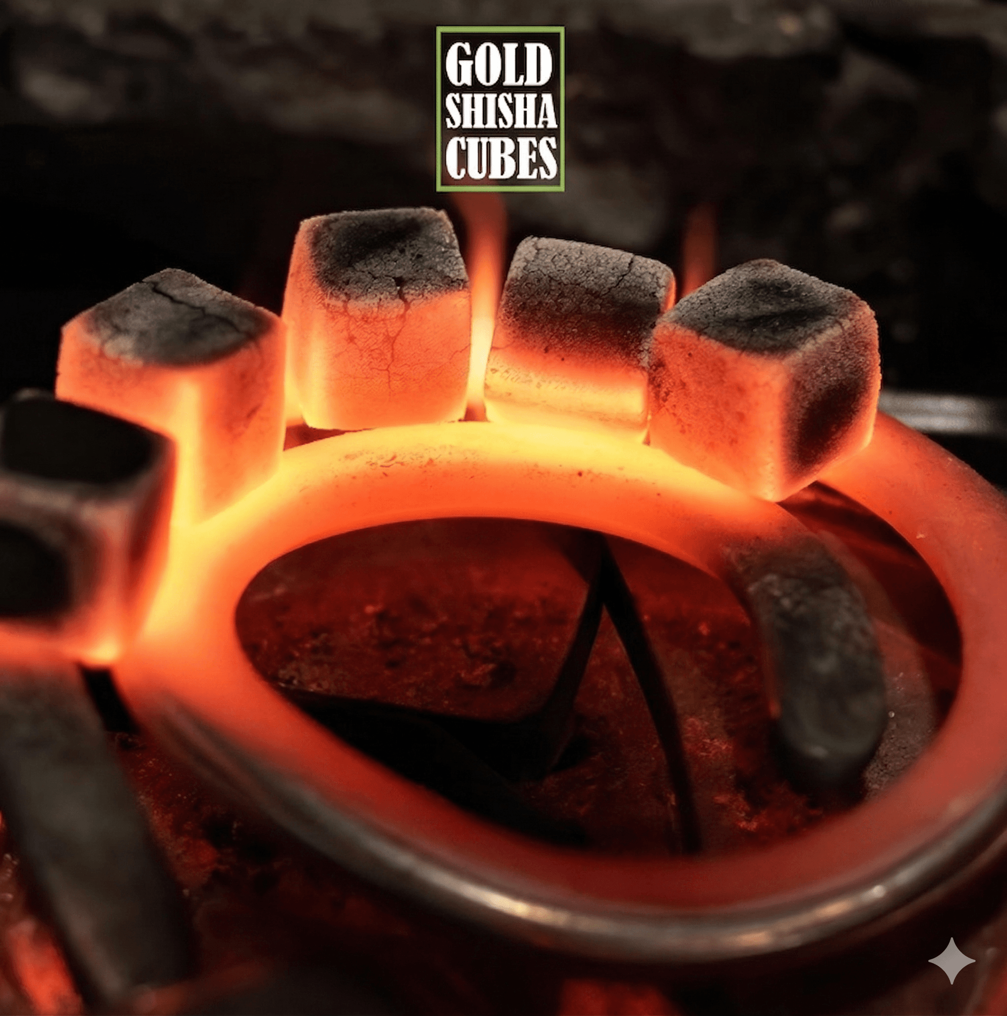 Glowing shisha charcoal cubes heating on a red-hot circular electric burner element.